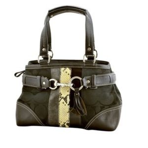 Coach Python Leather Canvas Brown Bag